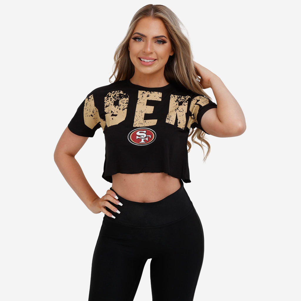 FOCO San Francisco 49ers Distressed Wordmark Crop Top Red XL 2