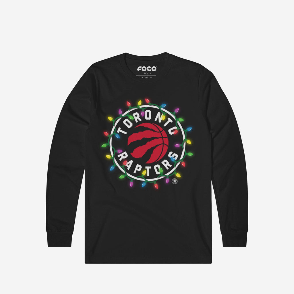 FOCO Toronto Raptors Primary Logo Holiday Lights Long Sleeve T-Shirt Black/Extra Large 2