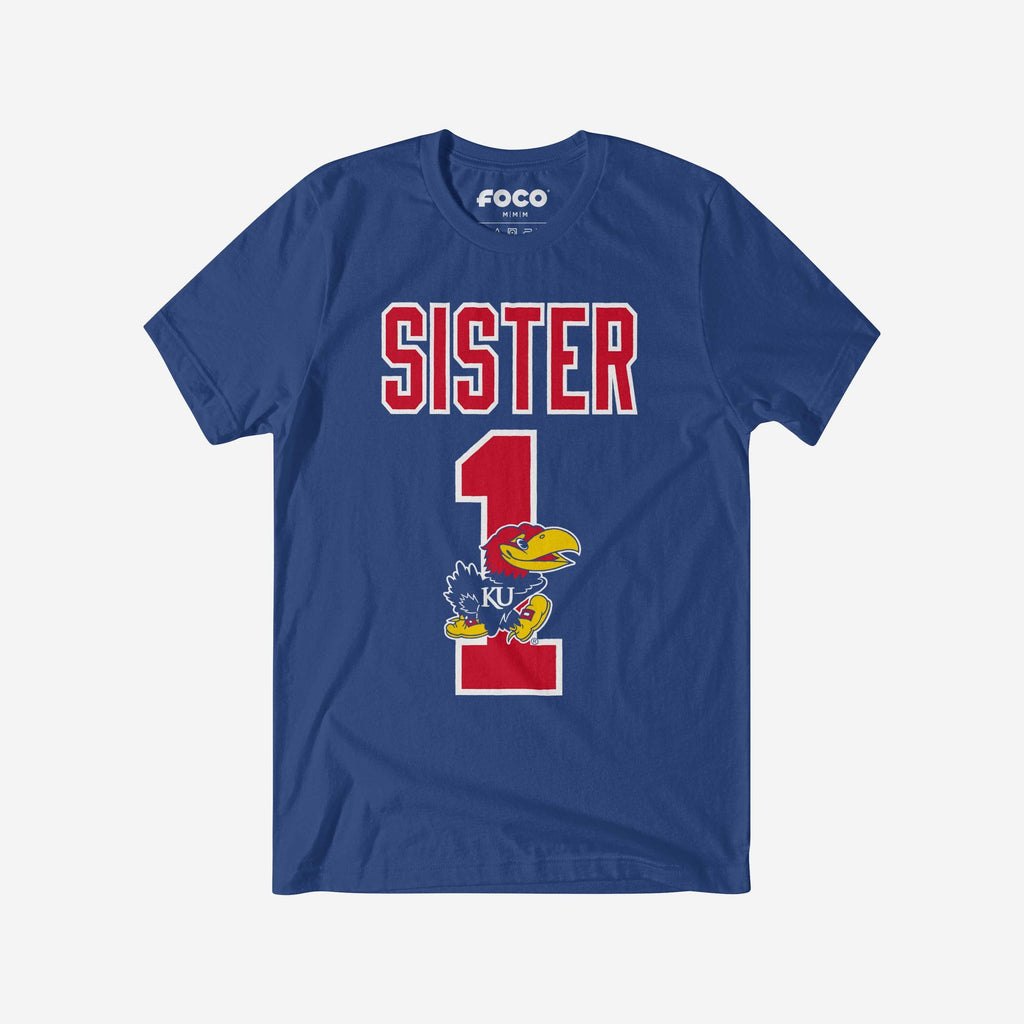 FOCO Kansas Jayhawks Number 1 Sister T-Shirt Blue 2XL 2