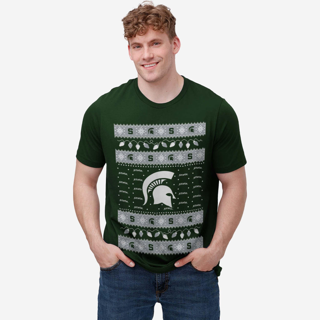 FOCO Michigan State Spartans Holiday Lights T-Shirt Green M Men 3