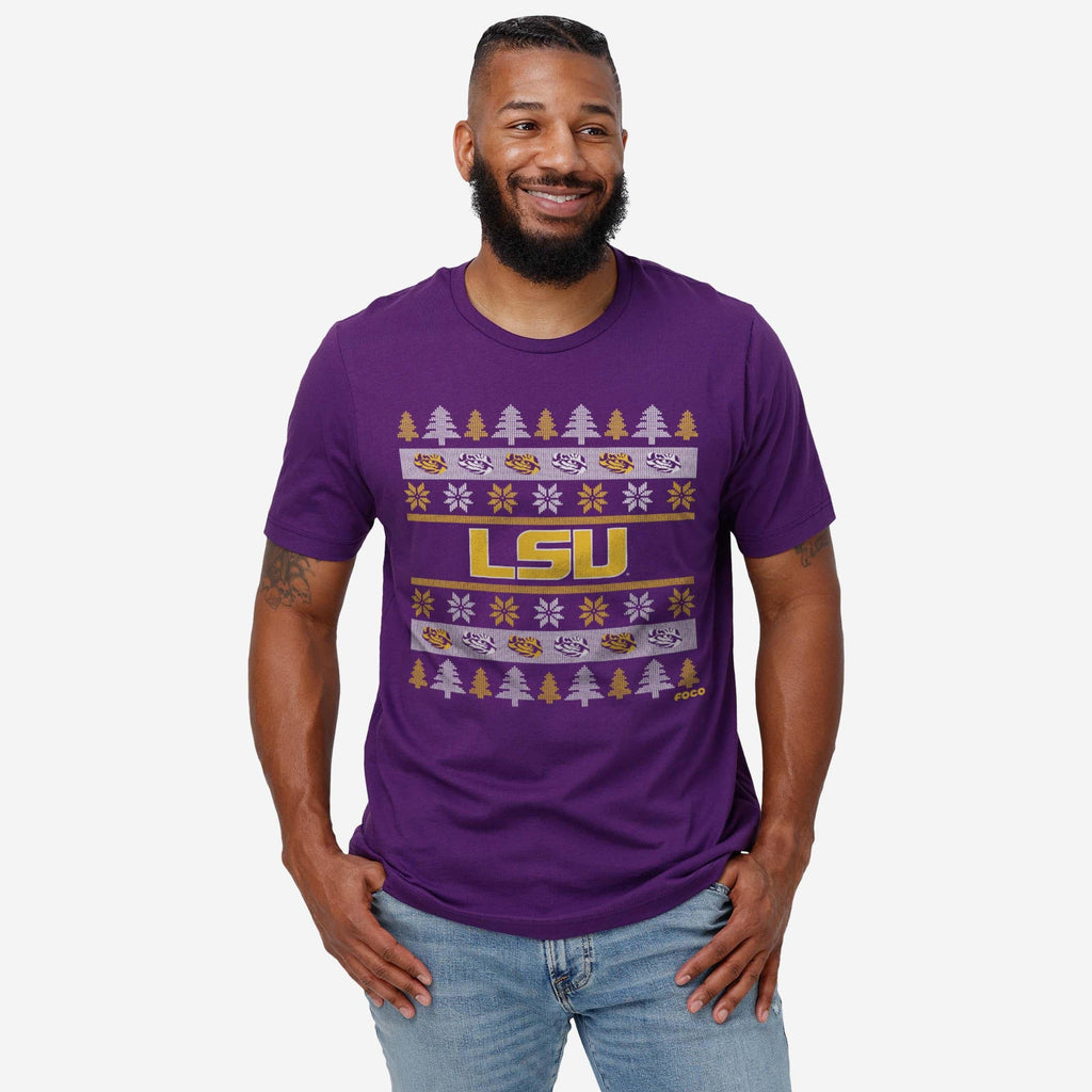 FOCO LSU Tigers Holiday Sweater T-Shirt Purple 3XL 3