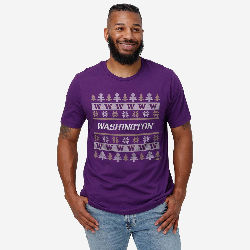 FOCO Washington Huskies Holiday Sweater T-Shirt Purple XL 3