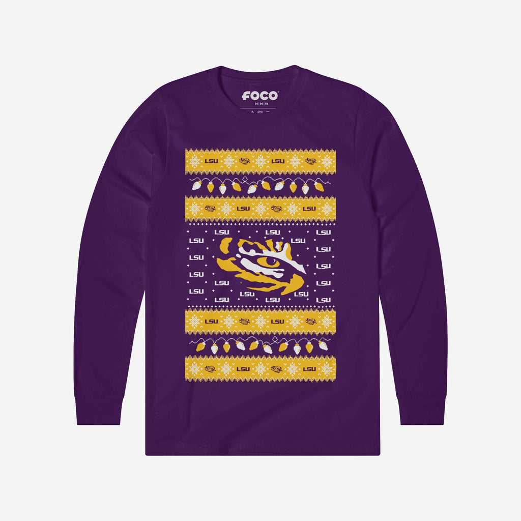 FOCO LSU Tigers Holiday Lights Long Sleeve T-Shirt Purple M Men 2