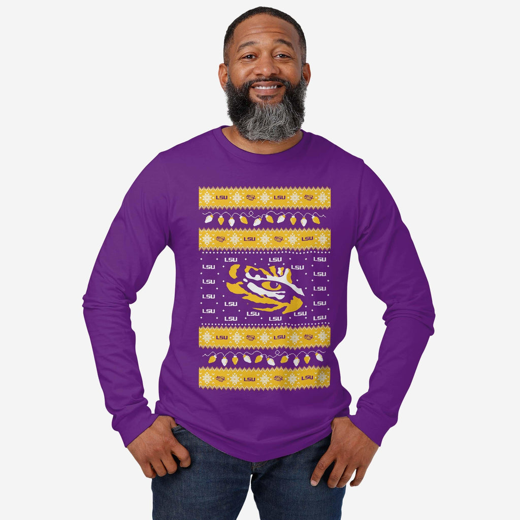 FOCO LSU Tigers Holiday Lights Long Sleeve T-Shirt Purple M Men 3