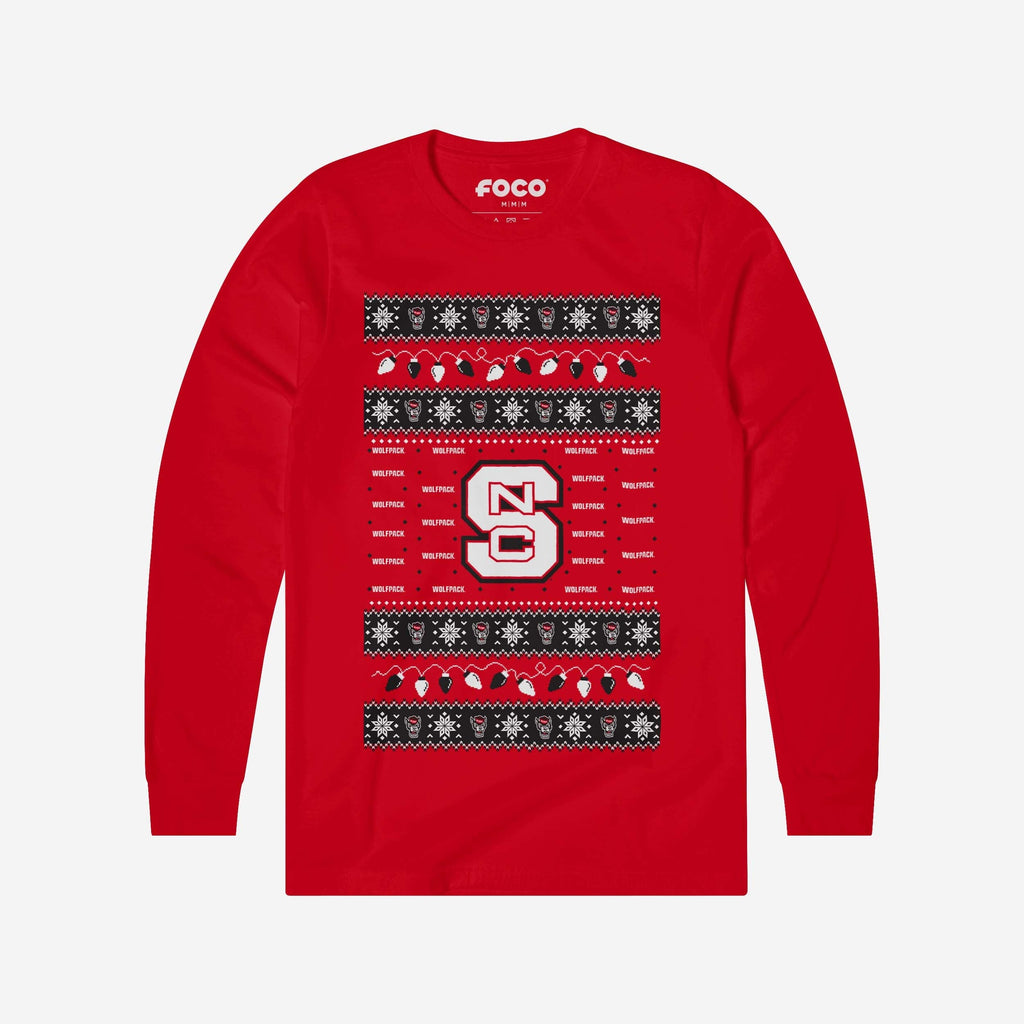 FOCO NC State Wolfpack Holiday Lights Long Sleeve T-Shirt Red 2XL 2