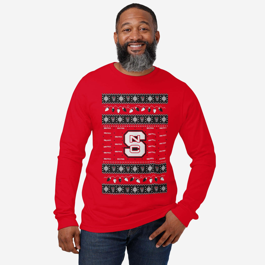 FOCO NC State Wolfpack Holiday Lights Long Sleeve T-Shirt Red 2XL 3