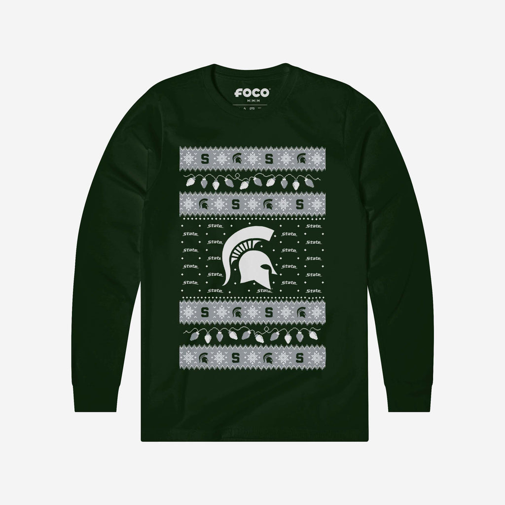 FOCO Michigan State Spartans Holiday Lights Long Sleeve T-Shirt Green XL 2