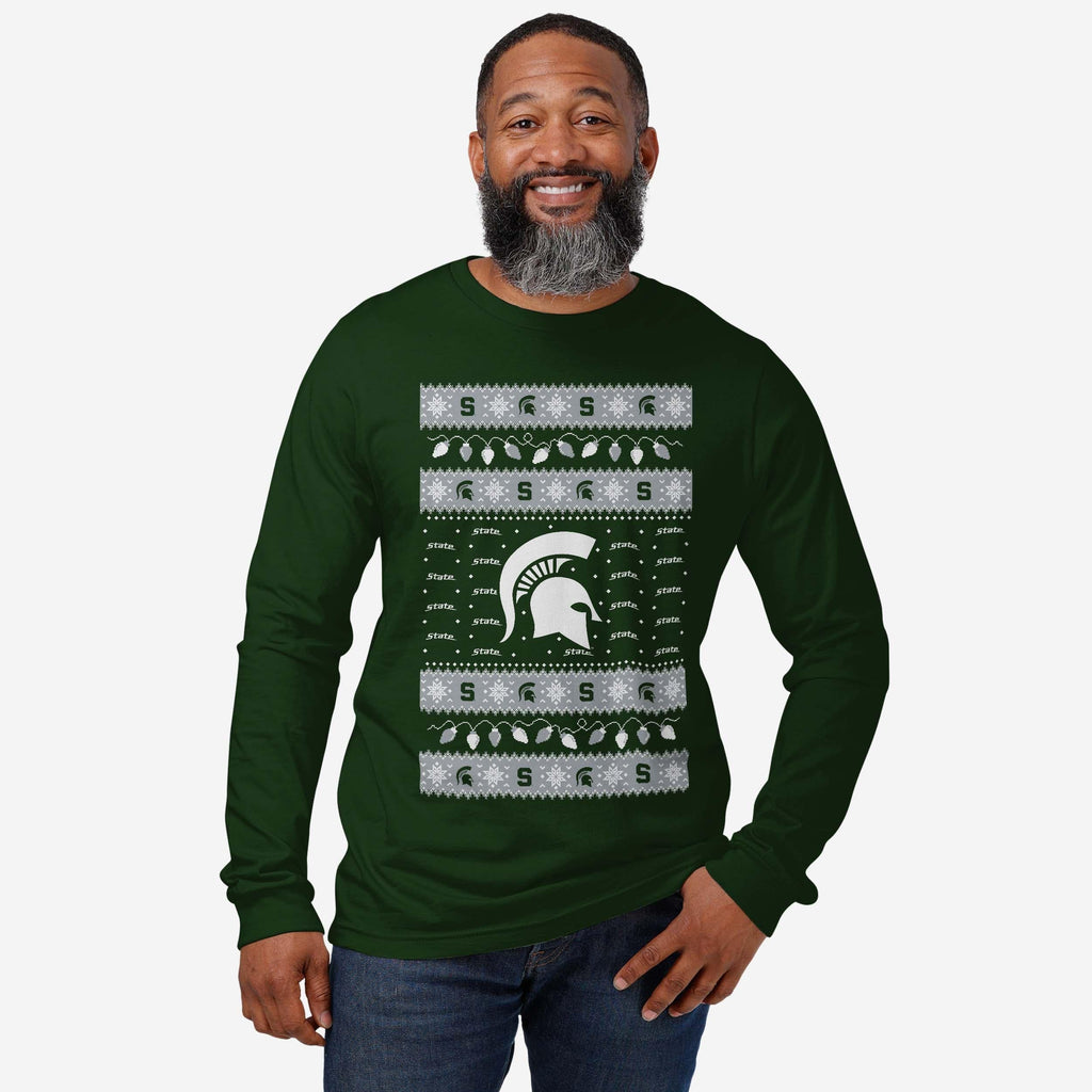 FOCO Michigan State Spartans Holiday Lights Long Sleeve T-Shirt Green XL 3