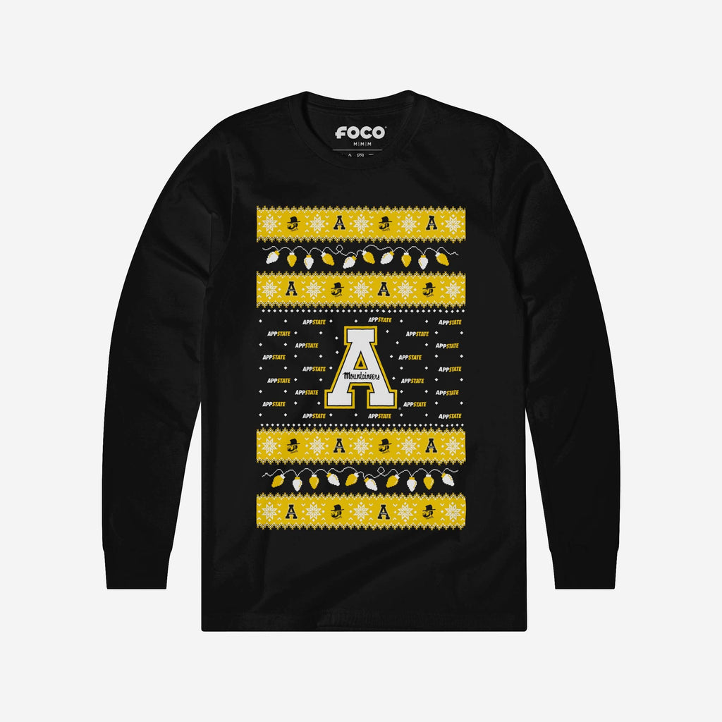 FOCO Appalachian State Mountaineers Holiday Lights Long Sleeve T-Shirt Black/XL 2