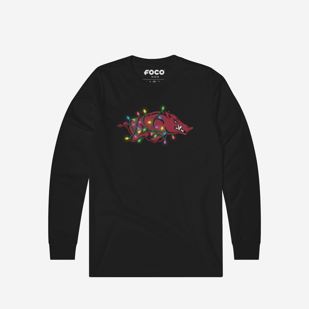FOCO Arkansas Razorbacks Primary Logo Holiday Lights Long Sleeve T-Shirt Men XL 2