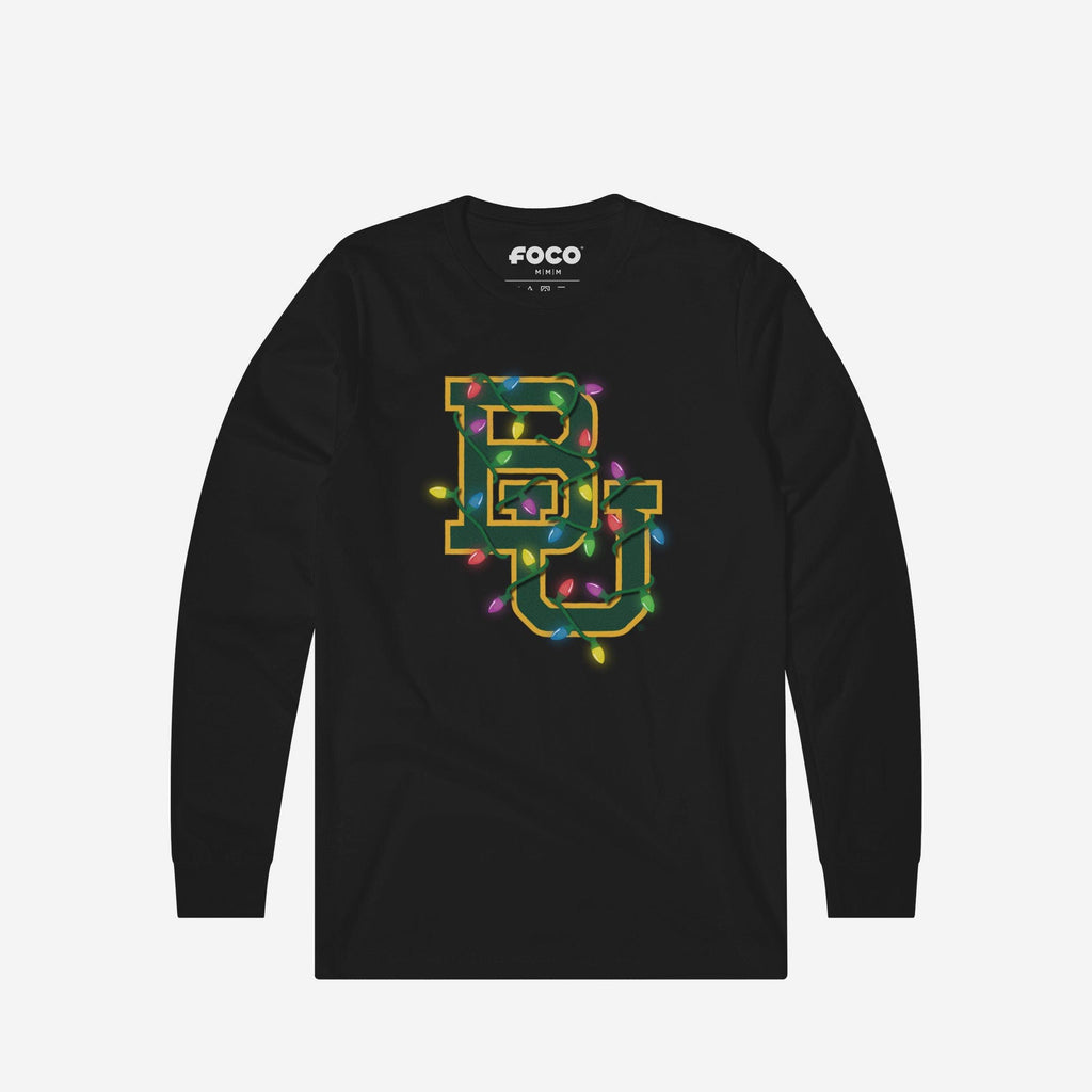 FOCO Baylor Bears Primary Logo Holiday Lights Long Sleeve T-Shirt Green 2XL 2