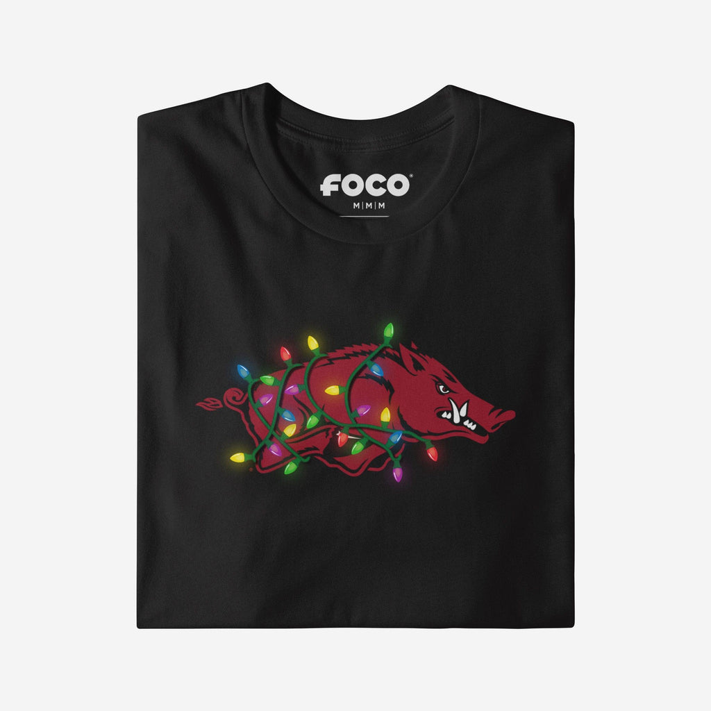 FOCO Arkansas Razorbacks Primary Logo Holiday Lights T-Shirt Black 2XL 4