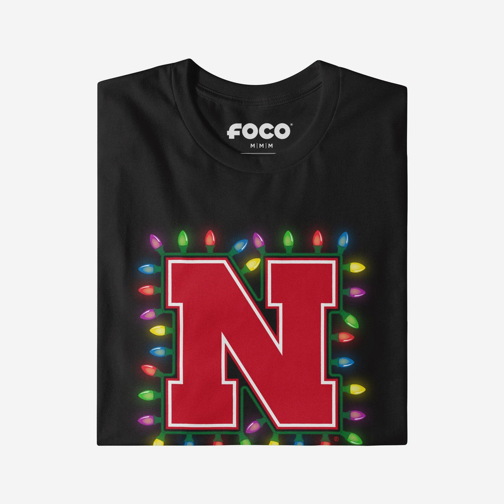 FOCO Nebraska Cornhuskers Primary Logo Holiday Lights T-Shirt Men Size S 4