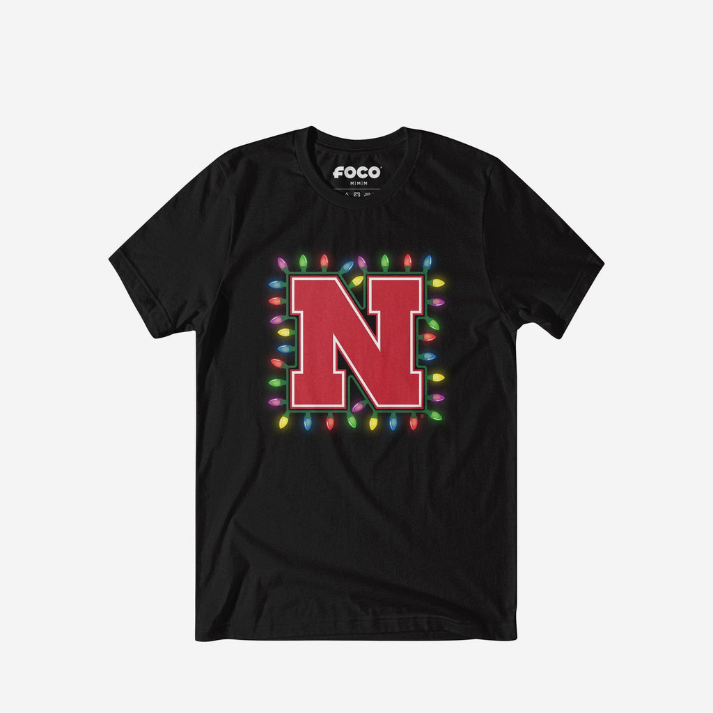 FOCO Nebraska Cornhuskers Primary Logo Holiday Lights T-Shirt Men Size S 2