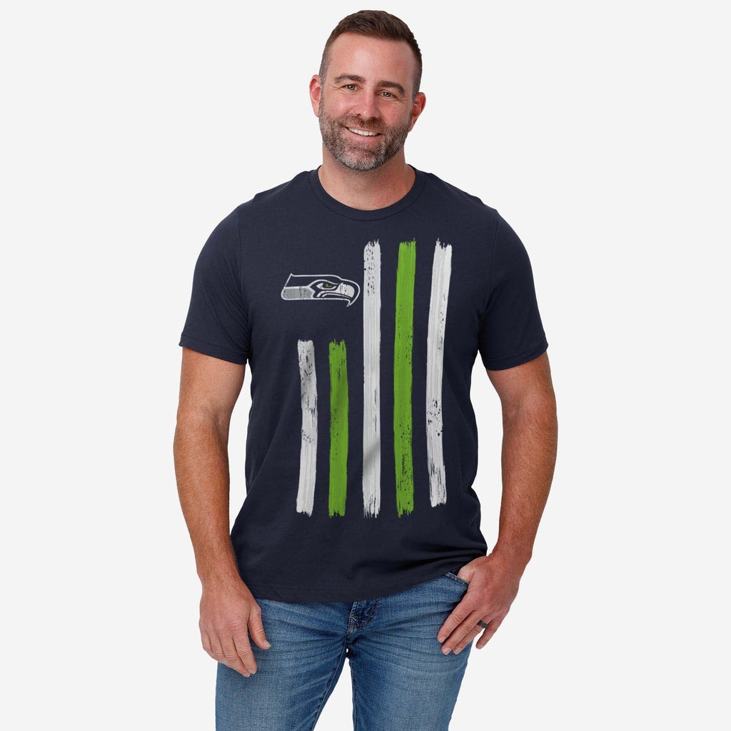 FOCO Seattle Seahawks Brushstroke Flag T-Shirt Blue L Men 3