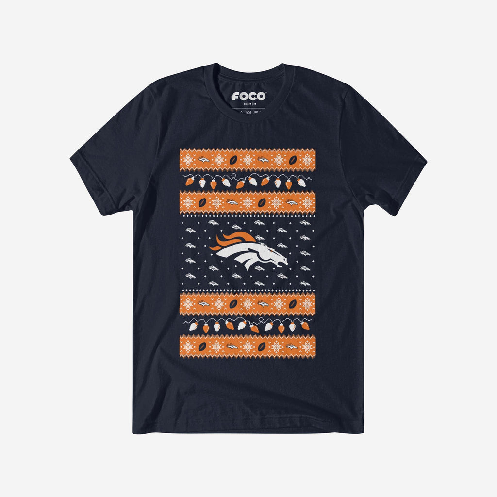 FOCO Denver Broncos Holiday Lights T-Shirt Blue M Men 2