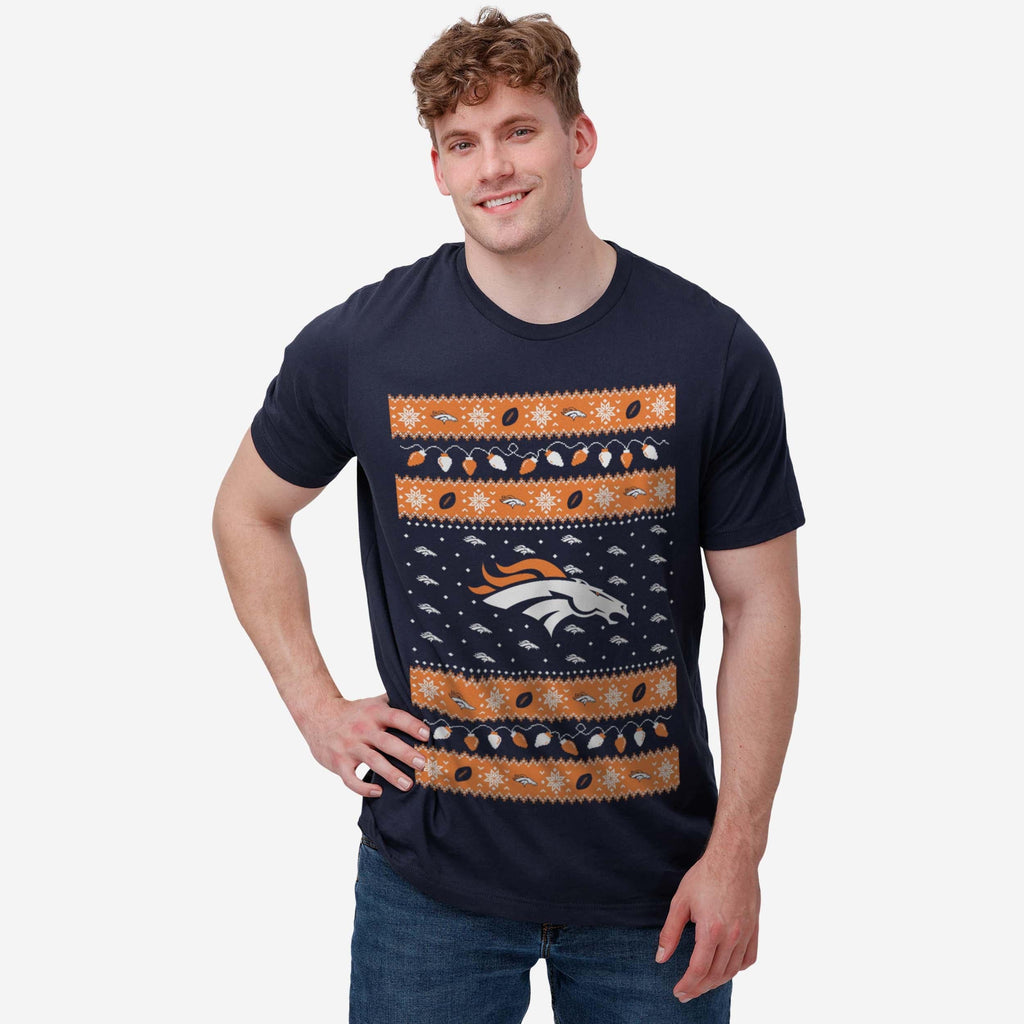 FOCO Denver Broncos Holiday Lights T-Shirt Blue M Men 3