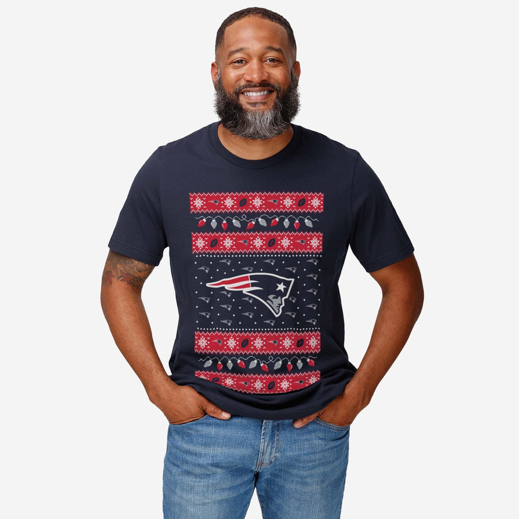 New England Patriots Holiday Lights Sweater T-Shirt FOCO