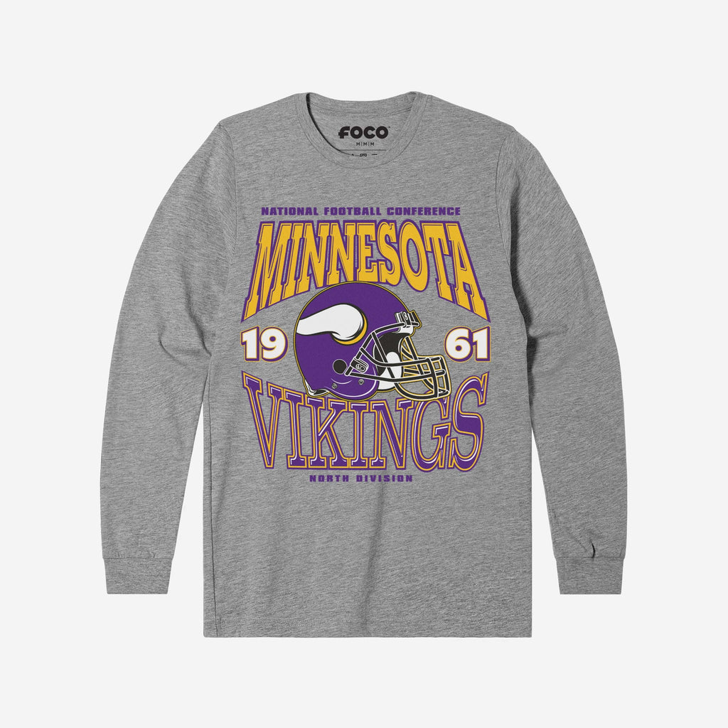FOCO Minnesota Vikings Classic Team Helmet Long Sleeve T-Shirt Heather Grey Men S 2