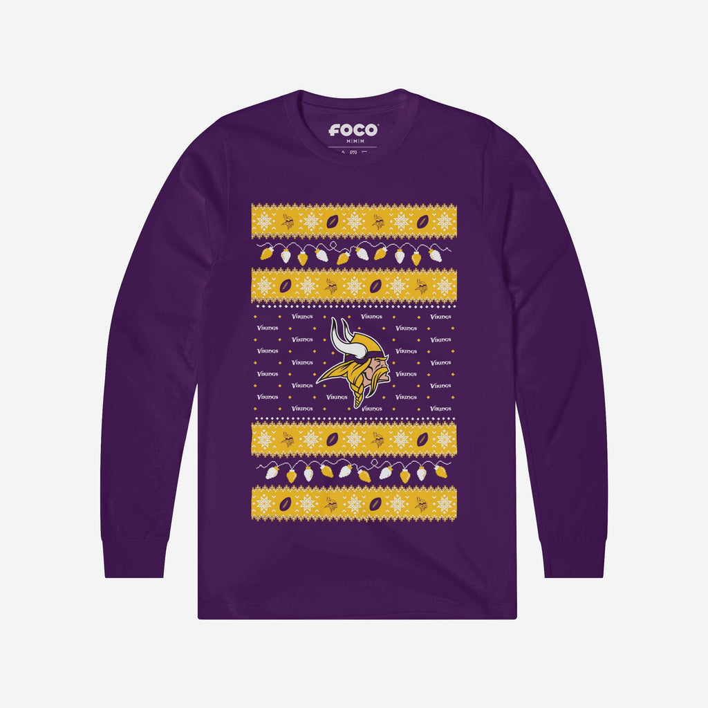 FOCO Minnesota Vikings Holiday Lights Long Sleeve T-Shirt Purple XL 2