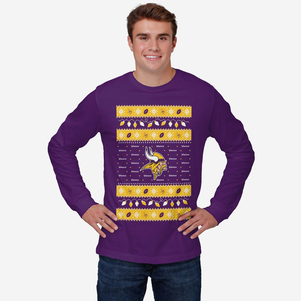 FOCO Minnesota Vikings Holiday Lights Long Sleeve T-Shirt Purple XL 3