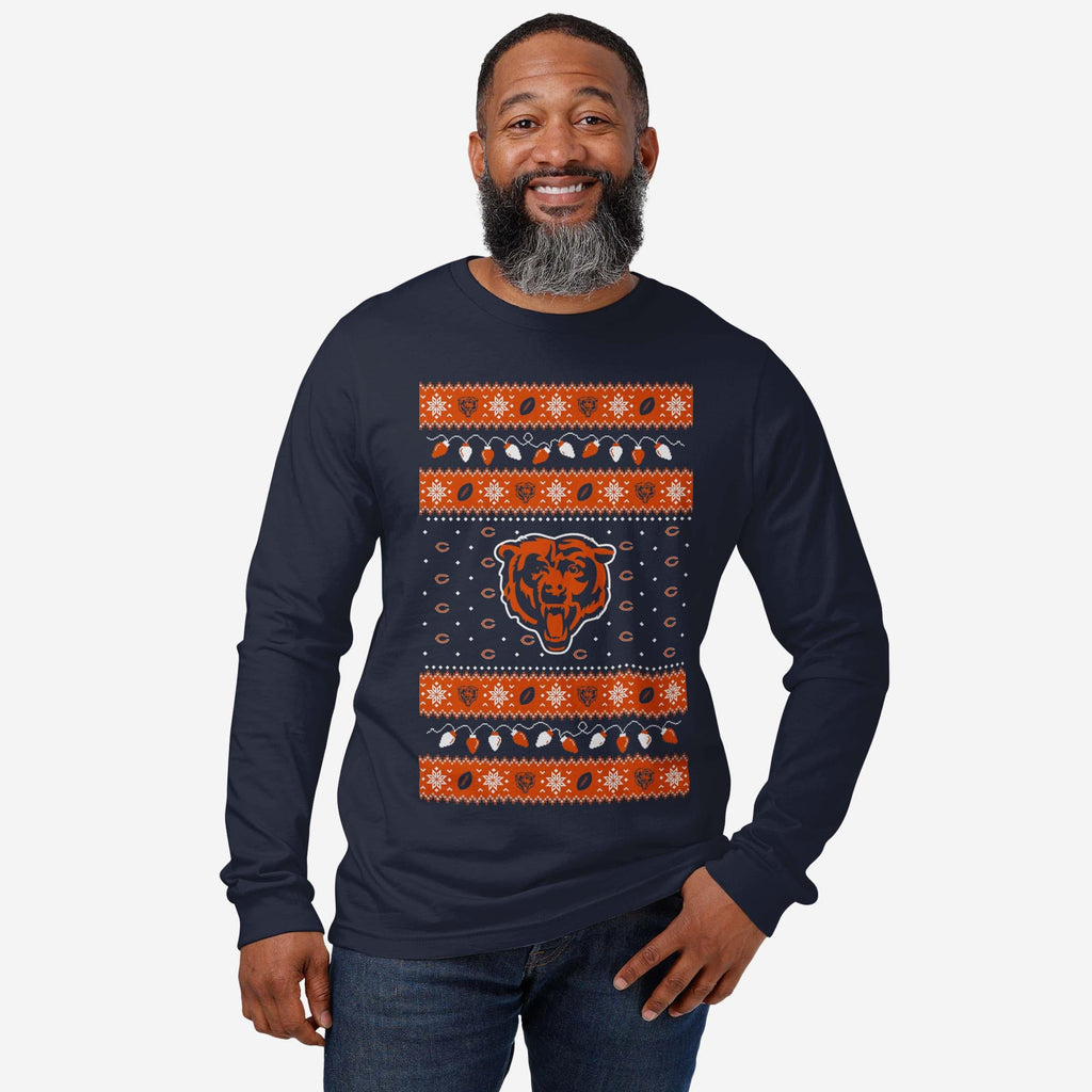 FOCO Chicago Bears Holiday Lights Long Sleeve T-Shirt Navy 2XL 3