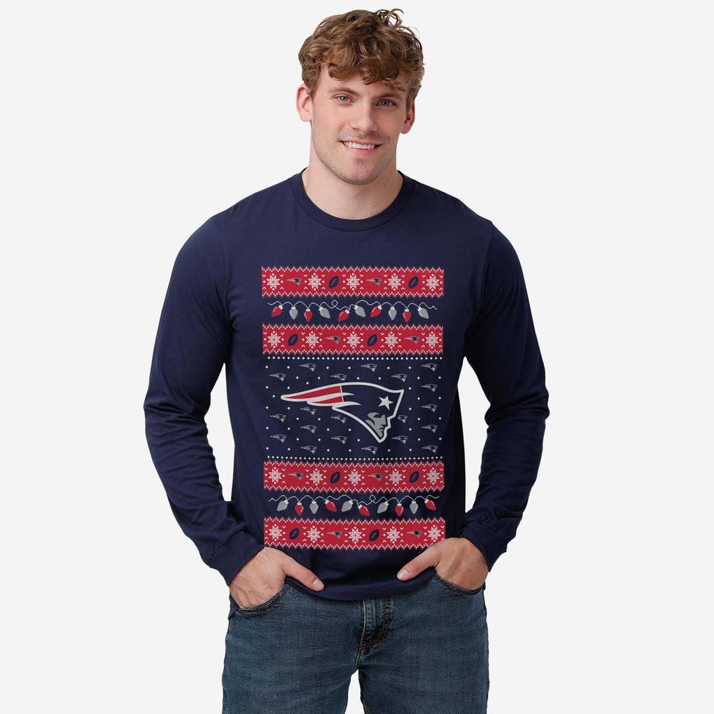 New England Patriots Holiday Lights Sweater Long Sleeve T-Shirt FOCO
