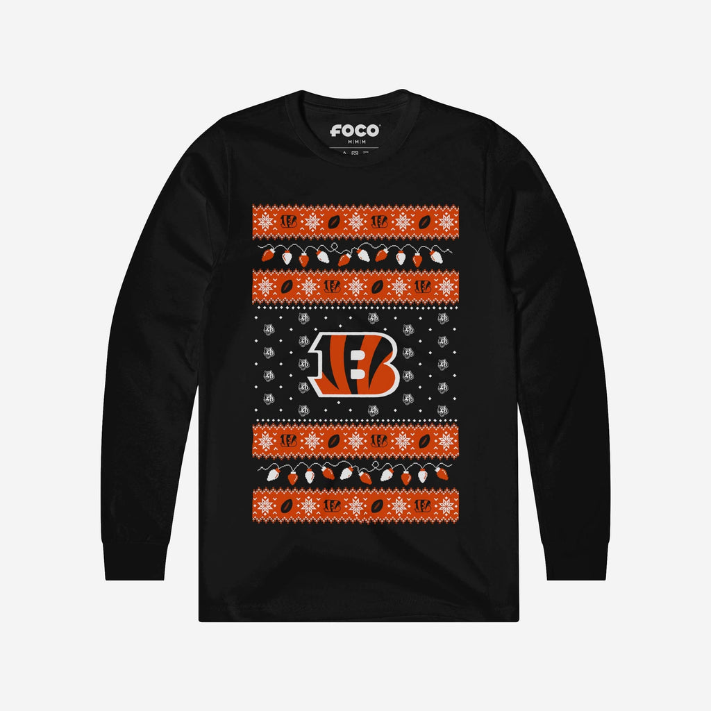 FOCO Cincinnati Bengals Holiday Lights Long Sleeve T-Shirt Black M 2