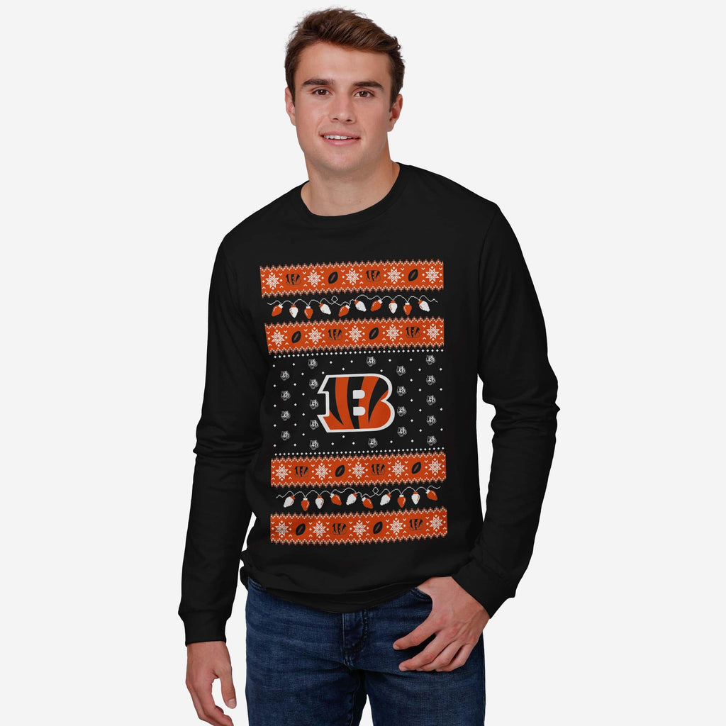 FOCO Cincinnati Bengals Holiday Lights Long Sleeve T-Shirt Black M 3