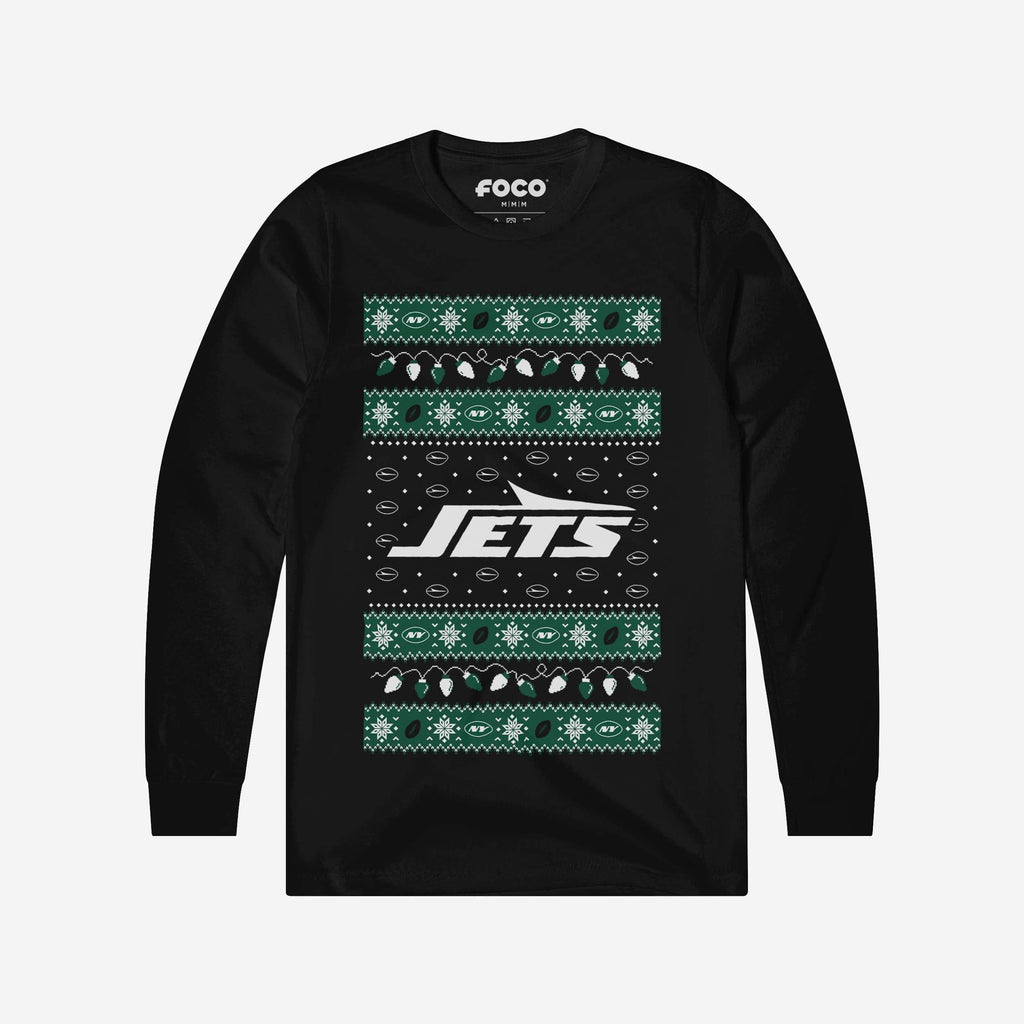 FOCO New York Jets Holiday Lights Long Sleeve T-Shirt Green Men Size S 2