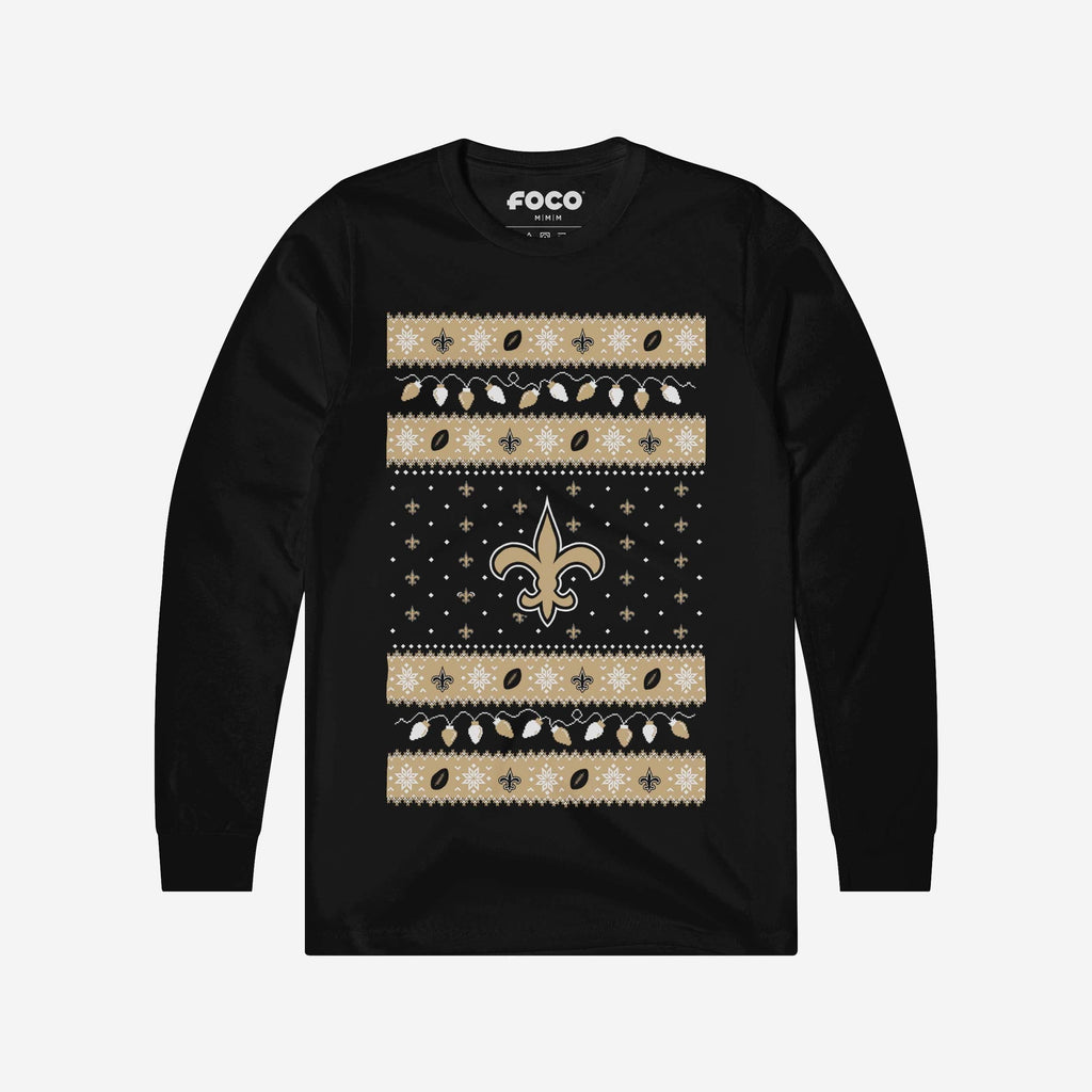 FOCO New Orleans Saints Holiday Lights Long Sleeve T-Shirt Black/M 2