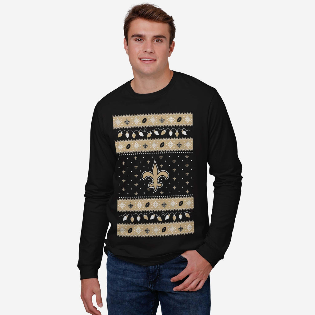 FOCO New Orleans Saints Holiday Lights Long Sleeve T-Shirt Black/M 3