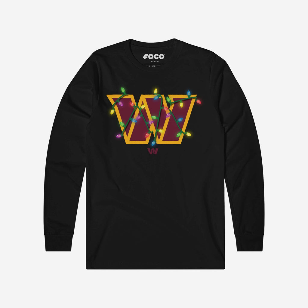 FOCO Washington Commanders Primary Logo Holiday Lights Long Sleeve T-Shirt Men Size S 2
