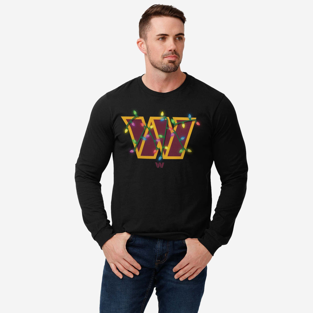 FOCO Washington Commanders Primary Logo Holiday Lights Long Sleeve T-Shirt Men Size S 3