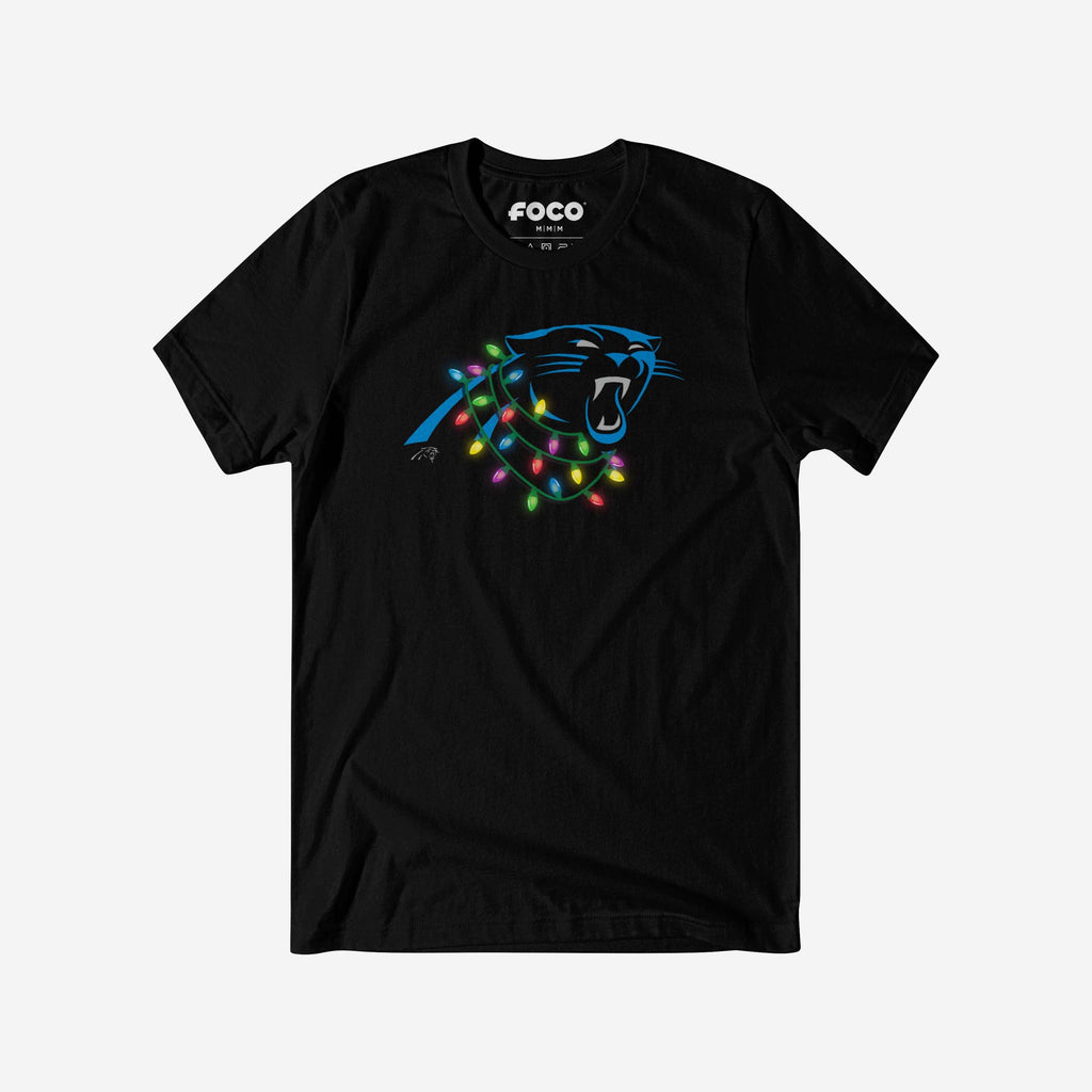 FOCO Carolina Panthers Primary Logo Holiday Lights T-Shirt Black M 2