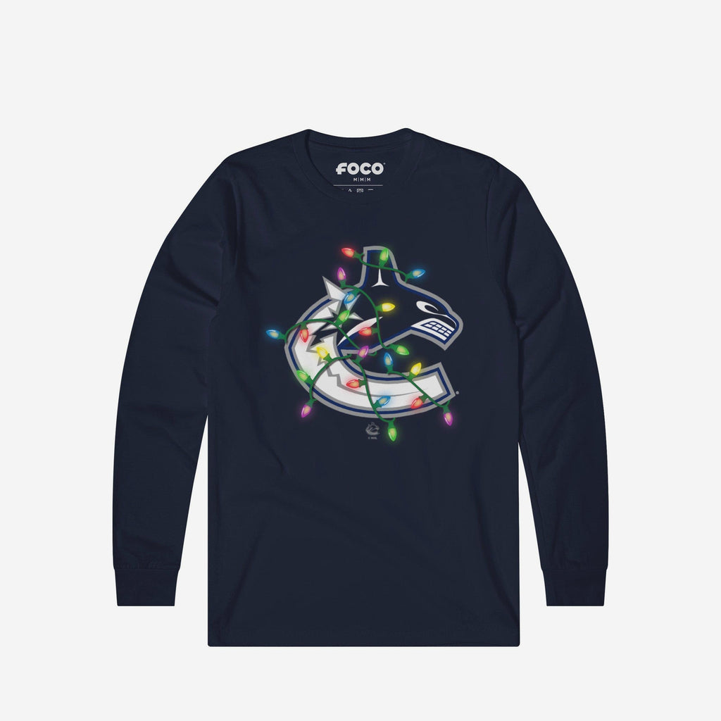 FOCO Vancouver Canucks Primary Logo Holiday Lights Long Sleeve T-Shirt Men L 2