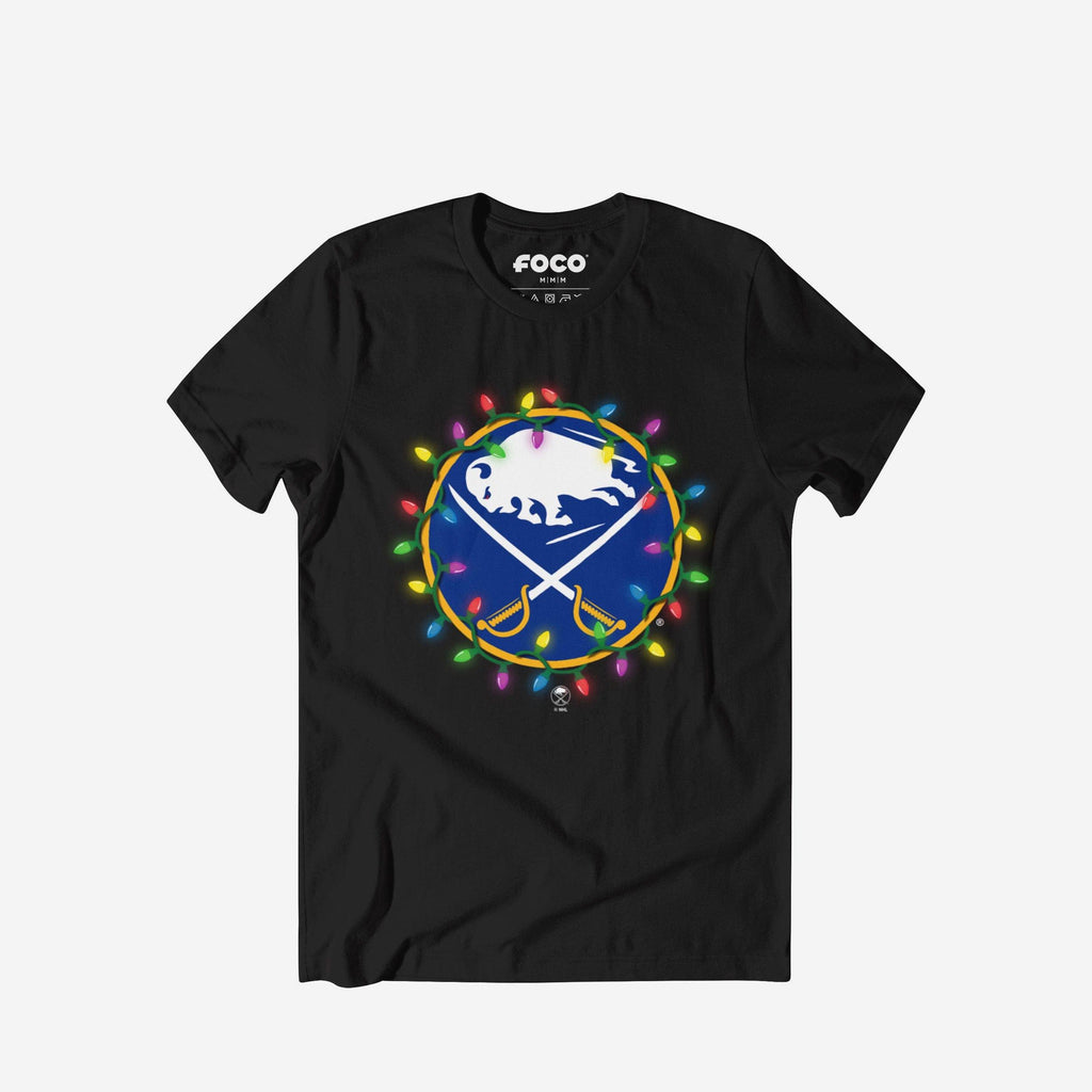 FOCO Buffalo Sabres Primary Logo Holiday Lights T-Shirt Blue 2XL 2