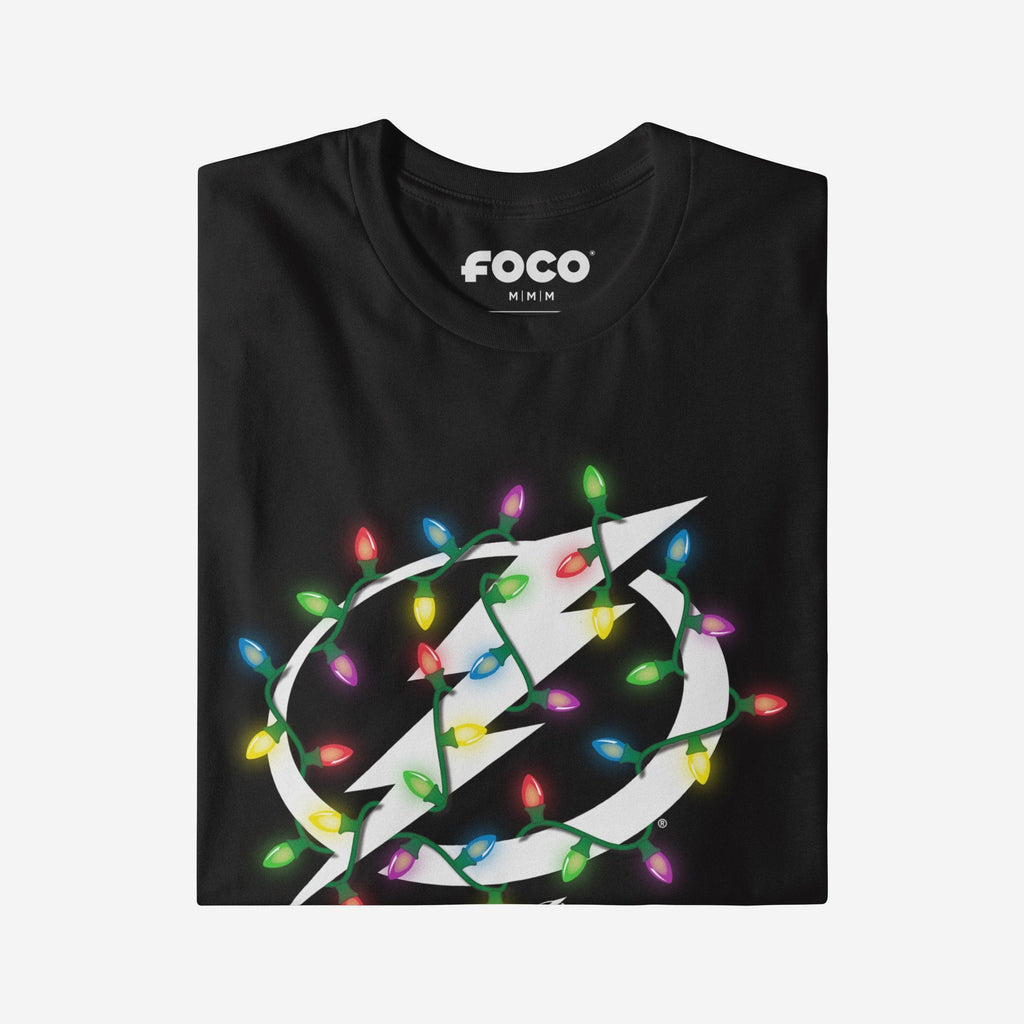 FOCO Tampa Bay Lightning Primary Logo Holiday Lights T-Shirt Black L 4