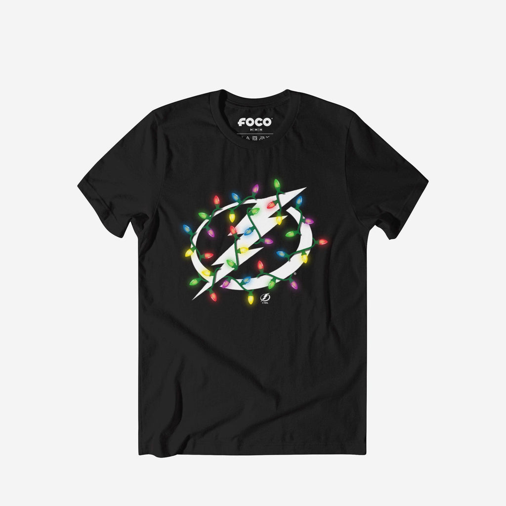 FOCO Tampa Bay Lightning Primary Logo Holiday Lights T-Shirt Black L 2