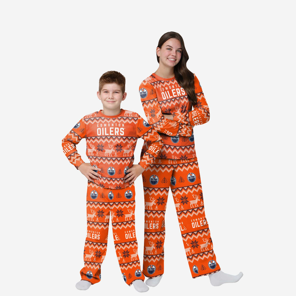 Edmonton Oilers Youth Ugly Pattern Family Holiday Pajamas FOCO