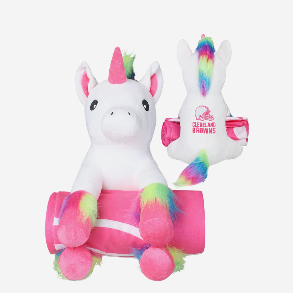 FOCO Cleveland Browns Plush Unicorn Blanket Pink 2