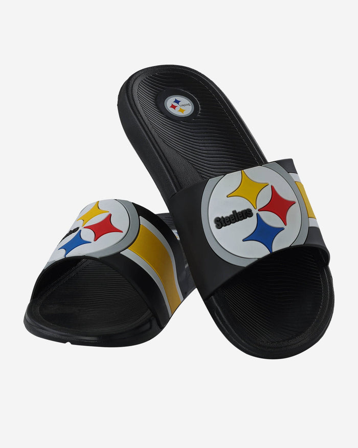 Pittsburgh Steelers Striped Big Logo Raised Slide FOCO - FOCO.com