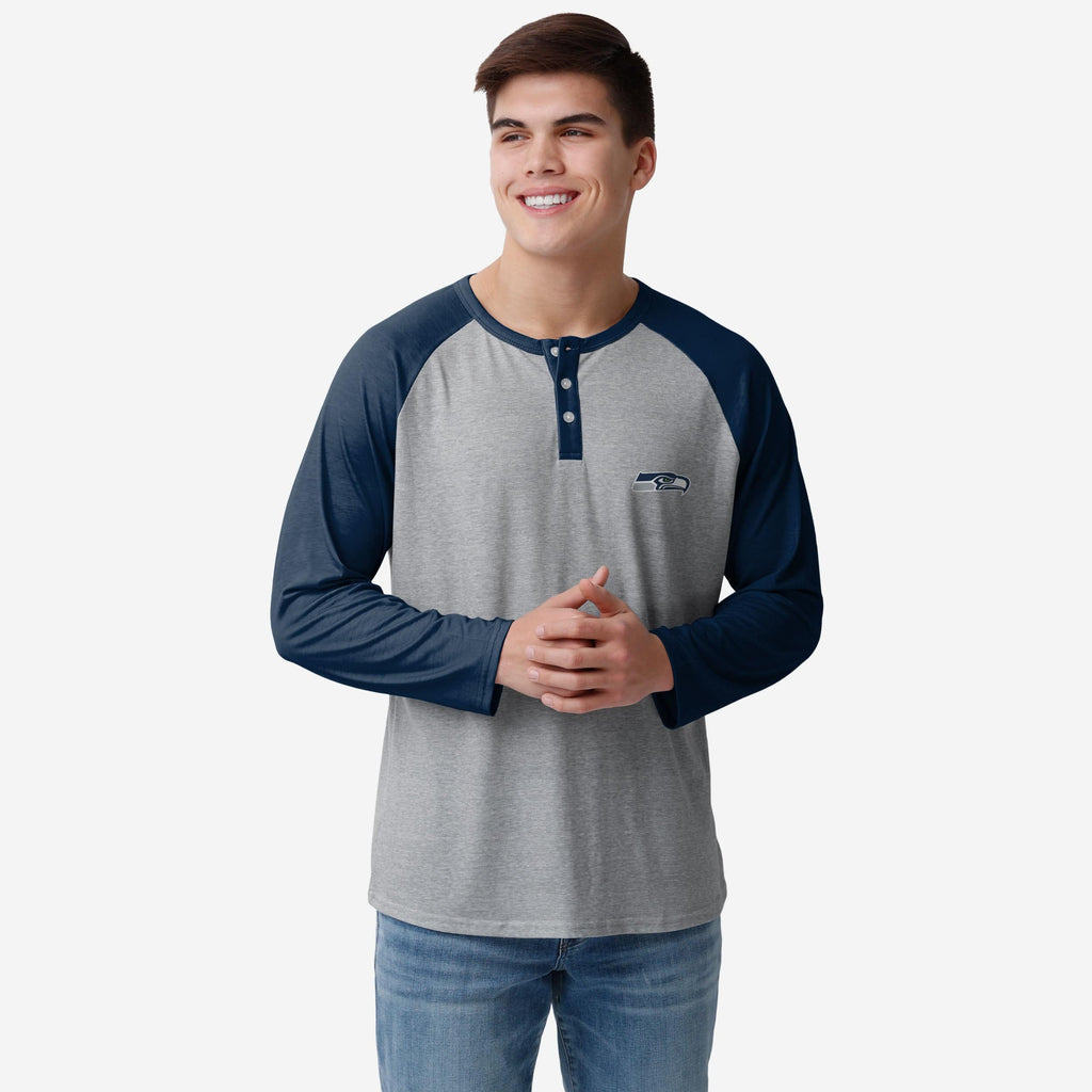 FOCO Seattle Seahawks Team Logo Gris Manches Longues Henley - 2XL - Hommes 2