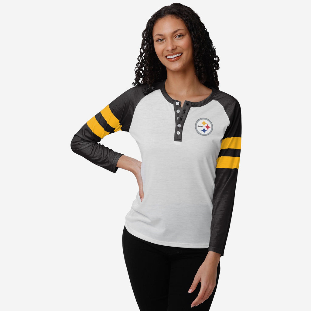 Pittsburgh Steelers Womens Big Logo Long Sleeve Henley FOCO