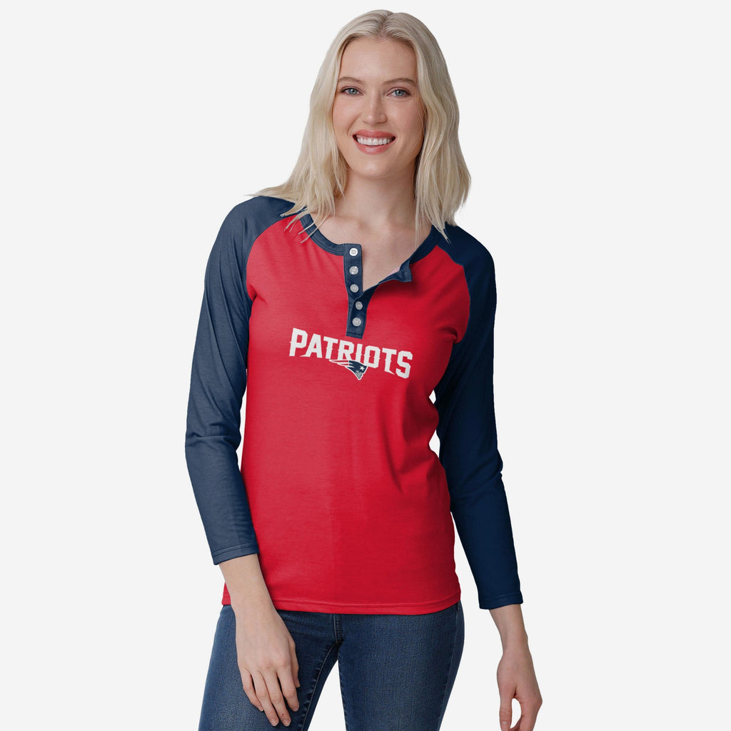 New England Patriots Womens Big Wordmark Long Sleeve Henley FOCO S - FOCO.com