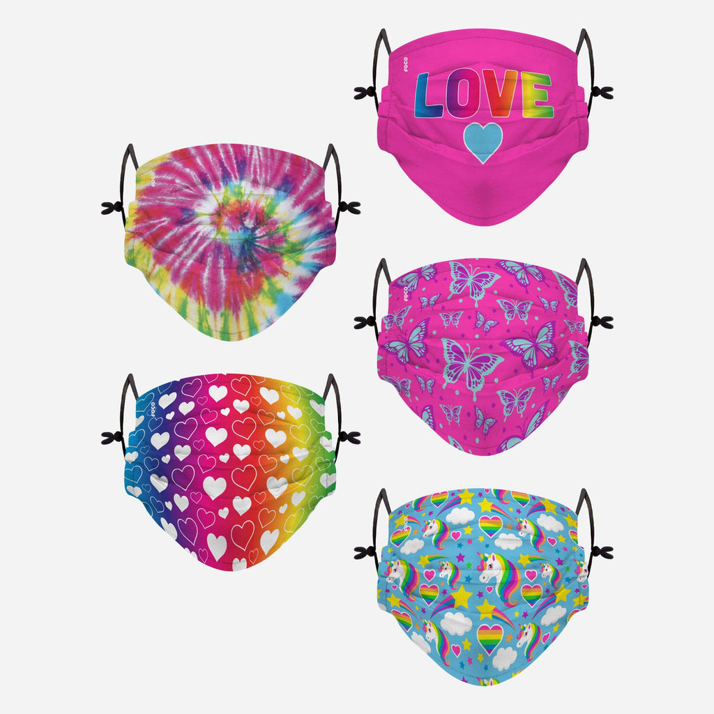 FOCO Love Pack Youth Adjustable Face Cover 5 Pack Multicolor 2