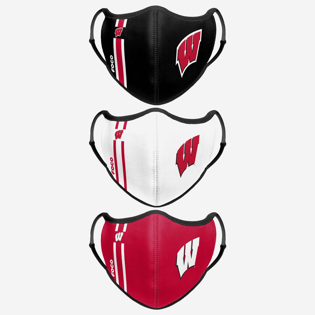FOCO Wisconsin Badgers Sport 3 Pack Face Cover Unisex 2
