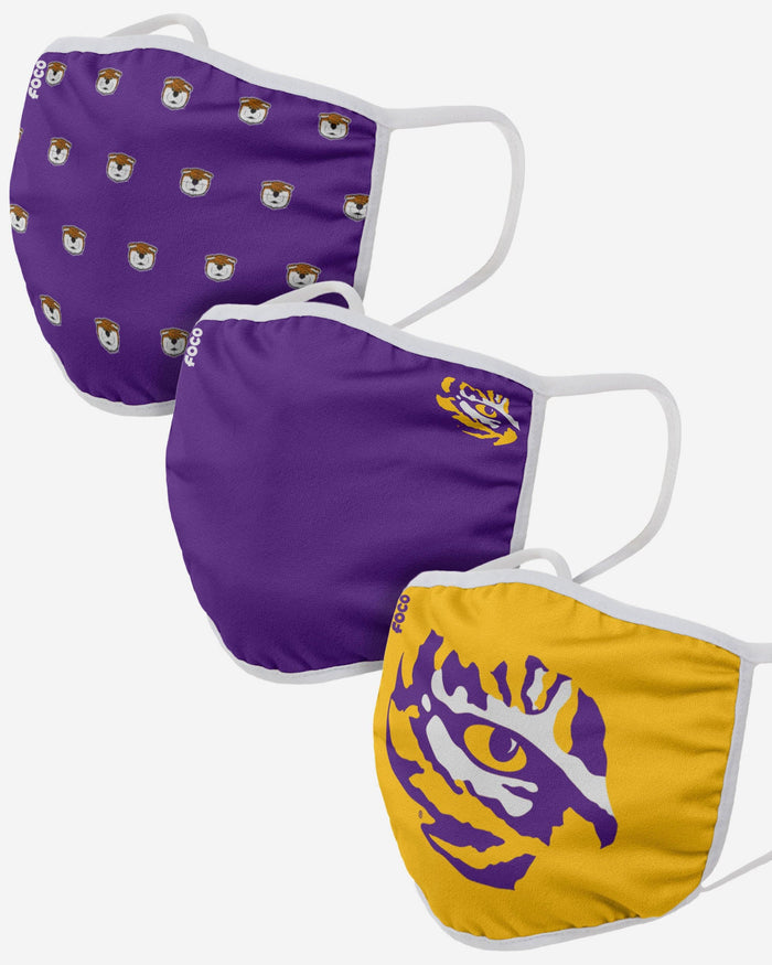 LSU Tigers Mike The Tiger Mascot 3 Pack Face Cover FOCO - FOCO.com