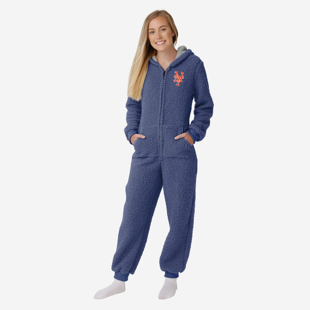 FOCO New York Mets Sherpa One Piece Pajamas Blue XL 2
