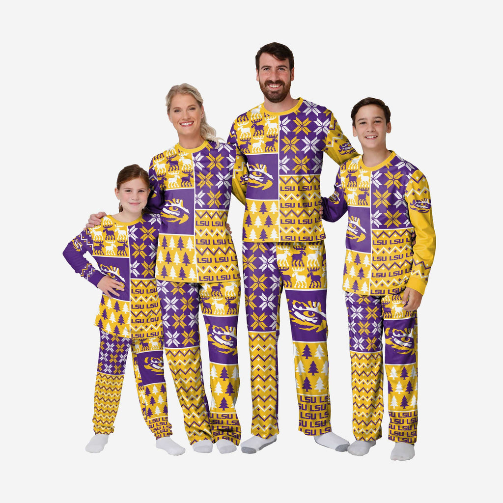 LSU Tigers Mens Busy Block Family Holiday Pajamas FOCO